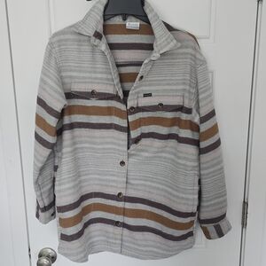 Columbia Striped Button-Up Jacket in Cream, Brown & Mauve
